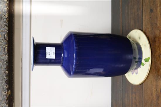 A Chinese monochrome deep blue vase, with Kangxi mark height 41cm